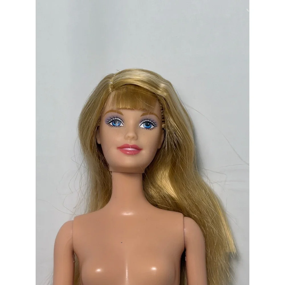 Vintage Mattel Barbie Doll Blonde Hair Bangs Blue Eyes Purple Eyeshadow Nude